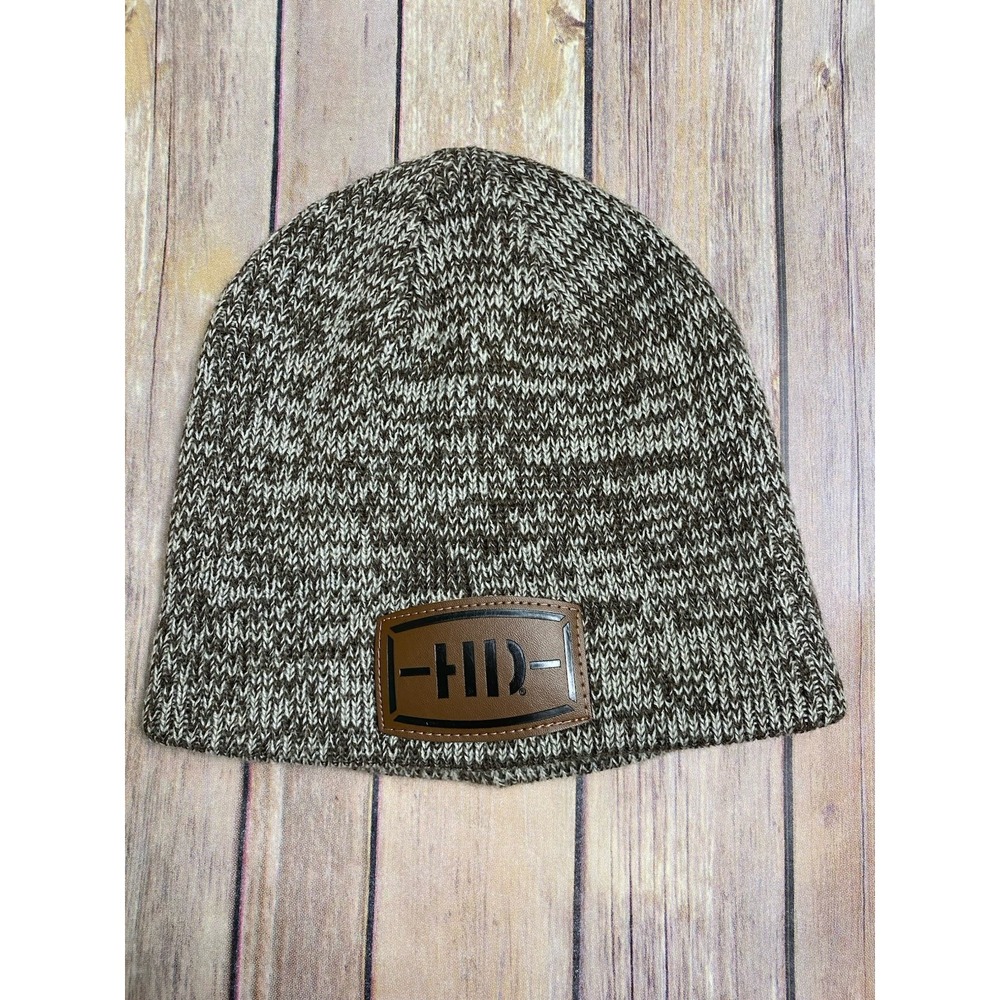 Y2K Harley-Davidson Genuine Motor Clothes Marl Knit Leather Patch  Beanie-OS